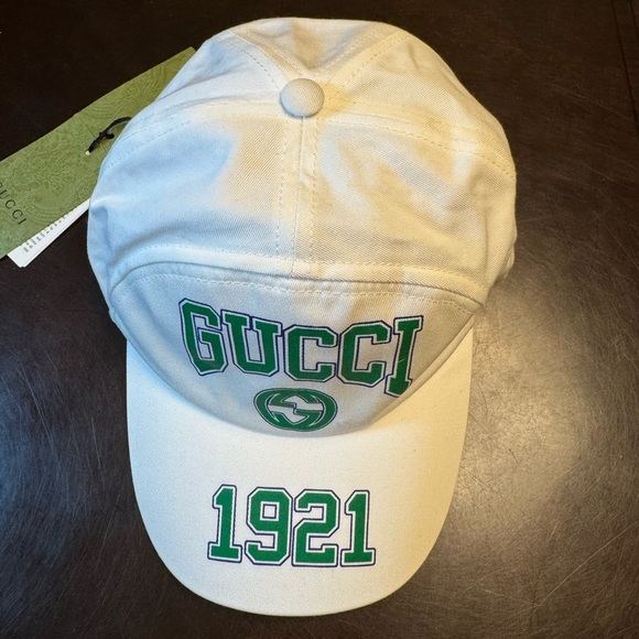 New Gucci GG Logo White Green Baseball Hat Size L - Picture 4 of 12
